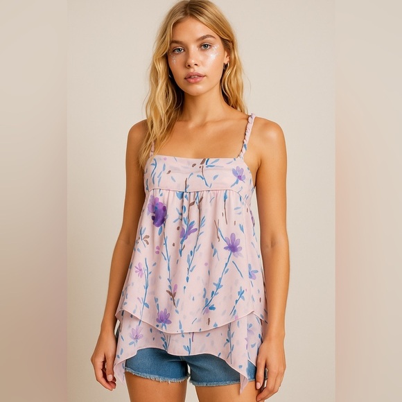 Jessica Simpson Fairycore Floral Sheer Babydoll Top Size M Y2K Romantic Style - Picture 1 of 11